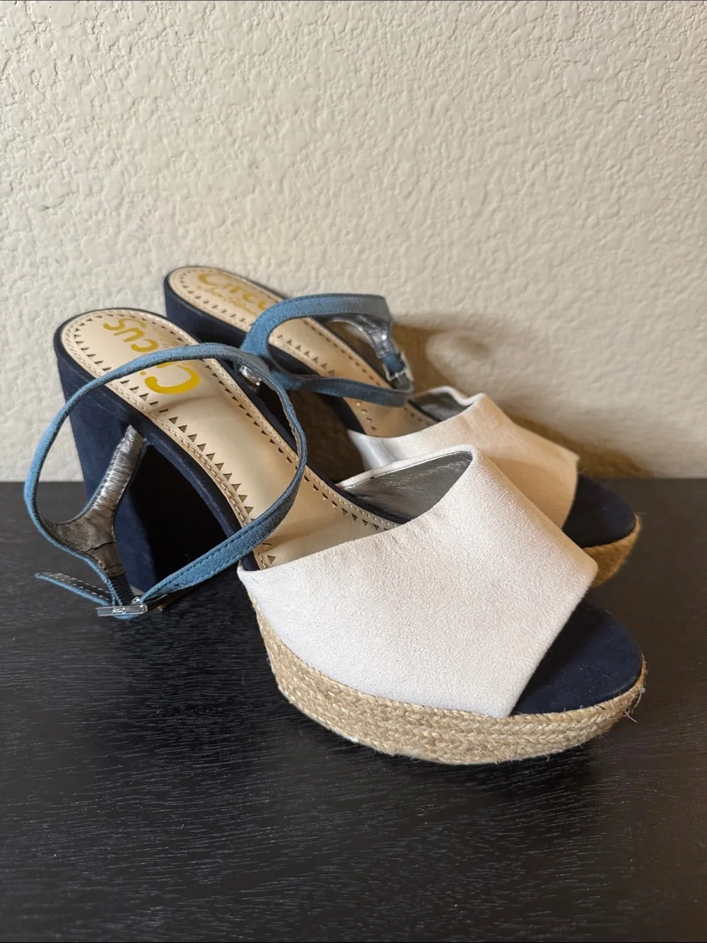 Circus by Sam Edelman Cream and Blue Espadrille Platform Sandals